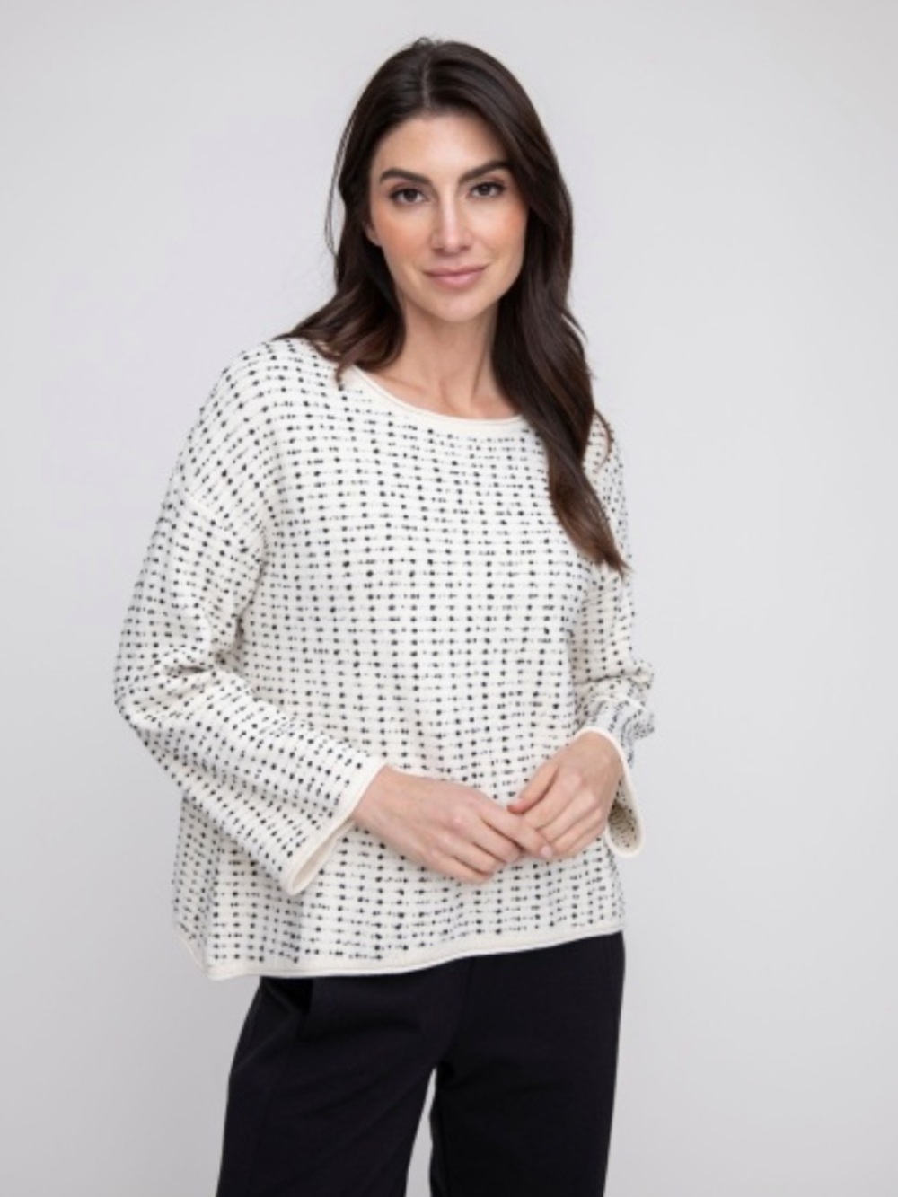 Liv by Habitat Relaxed Cream Crewneck Sweater with Black Dot Texture size medium